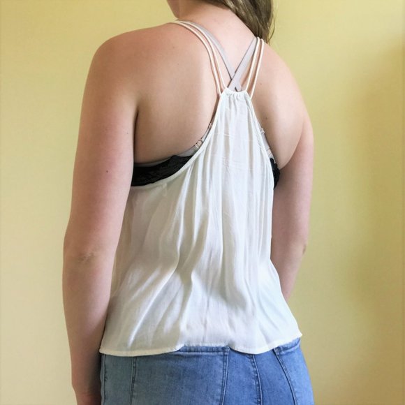 Sheer White Strappy Tank w Black Lace - Picture 5 of 6